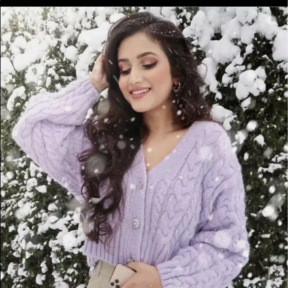 ZARA NWT LILAC JEWEL BUTTON CARDIGAN SWEATER